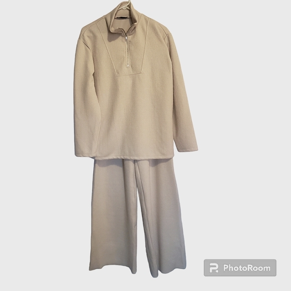 Zara Sweaters - Zara Cream Ribbed Quarter-Zip Sweater Set